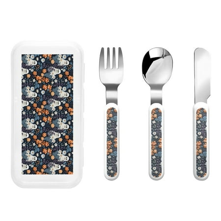 

Lukts Cute ghost in the flowers for Children s Knife Fork and Spoon Three-Piece Set Stainless Steel Children and Toddler Safety Cutlery with Outer Box