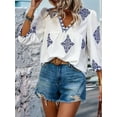 thumbnail image 5 of Women'S Casual V Neck Floral Print Chiffon Blouses 3/4 Sleeve Boho Summer Tops Shirts Blue L, 5 of 8
