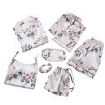 thumbnail image 2 of Jinhomg Womens Silk Satin Pajamas 7 Pcs Comfy Loungewear Sleepwear Cute Floral Print Button Down Shirt and Cami, Pant, Shorts, Bag, Eye Masks, Hair Rings Set Multicolor XL, 2 of 3