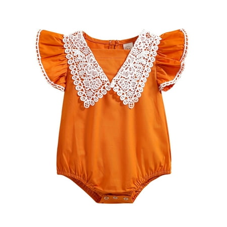 

Newborn Girl Fly Sleeve Romper Lace Patchwork Bordered Sweet Style Bodysuit Casual One-Piece Clothes