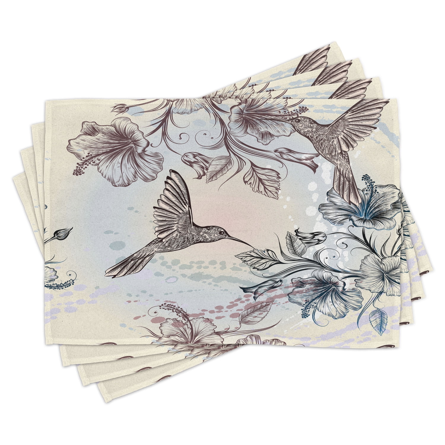 Hummingbird Placemats Set of 4 Birds And Hibiscus Flowers Nostalgia