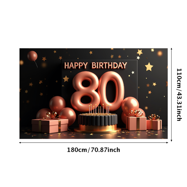 Black Background Happy 80th Birthday Banner with Rose Gold Balloons Party Decors Photography Props for Birthday Party Celebration Photo Booth Backdrop