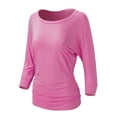 thumbnail image 3 of URBAN DAIZY Women's Boat Neck 3/4 Sleeve Dolman Tops All Purpose Staple Draped Tunic with Side Shirring Ruched Shirt Blouse A71_AT5574 Hot Pink L, 3 of 6