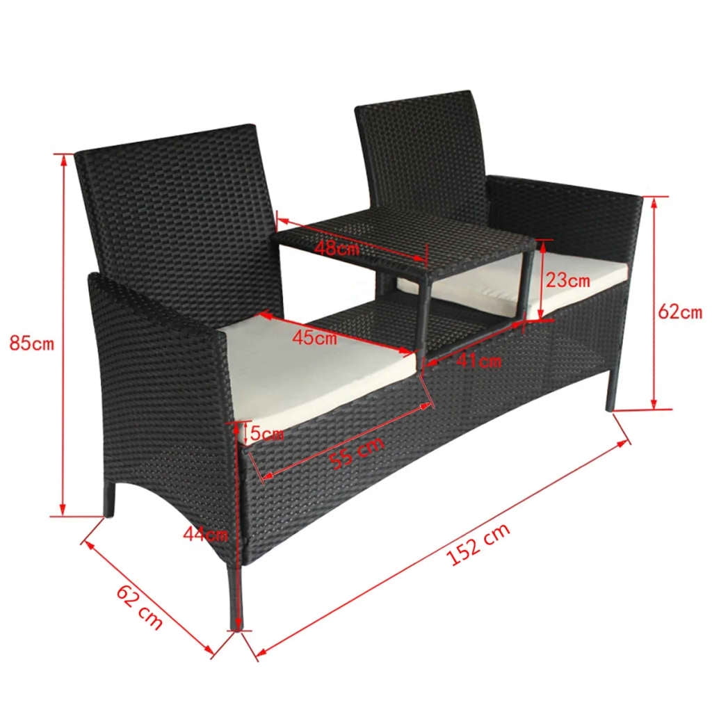 Clearance Garden Sofa with Tea Table, Rustic Wicker Bistro Set for Outdoor, Black