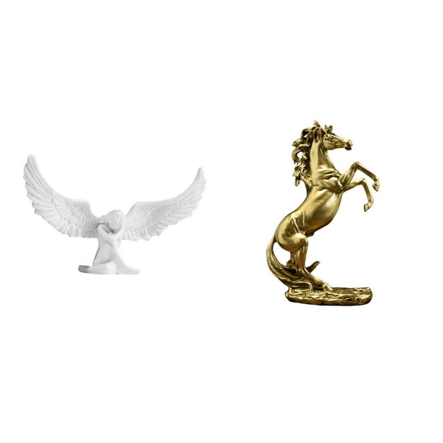 Escultura de ángel,Estatua de ángel para decoración del hogar,manualidades,color blanco,Escultura de ángel Figura de resina Regalos decorativos,Estatua del caballo,Estatua de caballo de pie