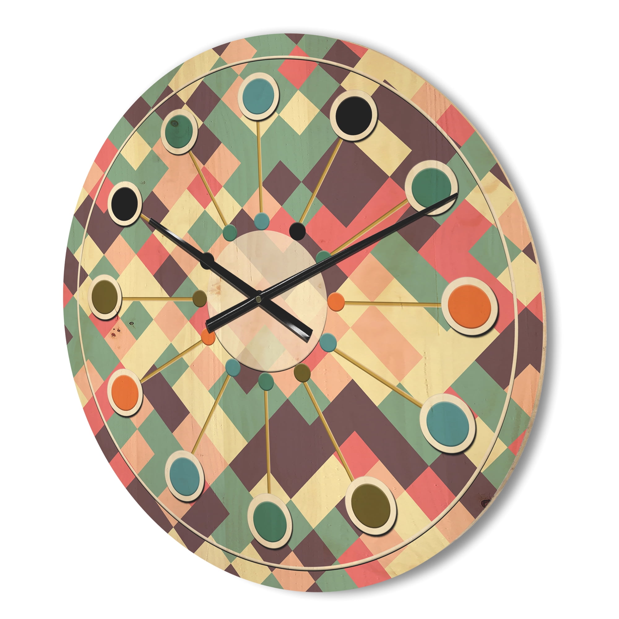 Designart 'Square Retro Design IV' Mid-Century Modern Wood Wall Clock