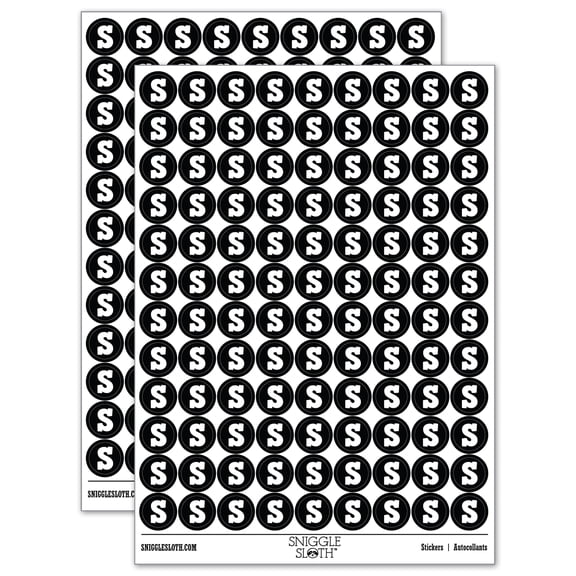 Letter S Uppercase Fun Bold Font 200 Round Stickers - Black - Gloss Finish - 0.50" Size