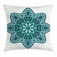 thumbnail image 1 of Mandala Decor Throw Pillow Cushion Cover, Eastern Chinese Lace Mandala with Inner Eye Fish and Paisley Figures Artwork, Decorative Square Accent Pillow Case, 16 X 16 Inches, Teal, by Ambesonne, 1 of 2