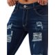 thumbnail image 4 of Vaqueros desgastados y ajustados CenturyX para hombre, con cortes elásticos, rotos y aberturas en las rodillas, corte ajustado y pierna cónica, azul oscuro, talla S, 4 of 7