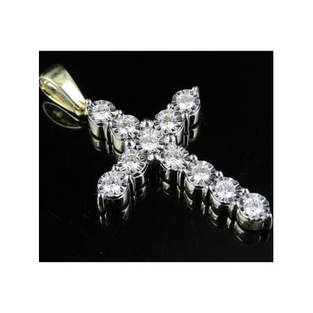 Set Round Diamond Cross - 10K Yellow Gold Prong Set Cross Round Diamond 1.5 Inch Charm Pendant 0.85ct