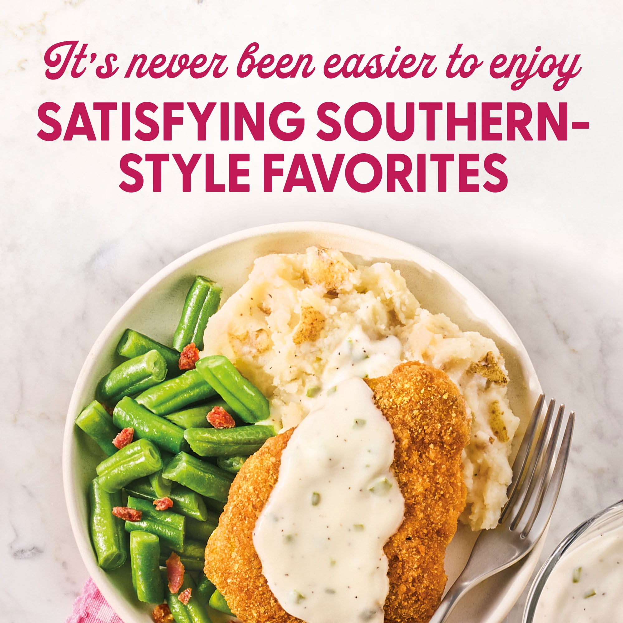 Dolly Parton's Country Fried Steak With Mashed Potatoes, Green Beans, With Bacon, 12 oz. (frozen)