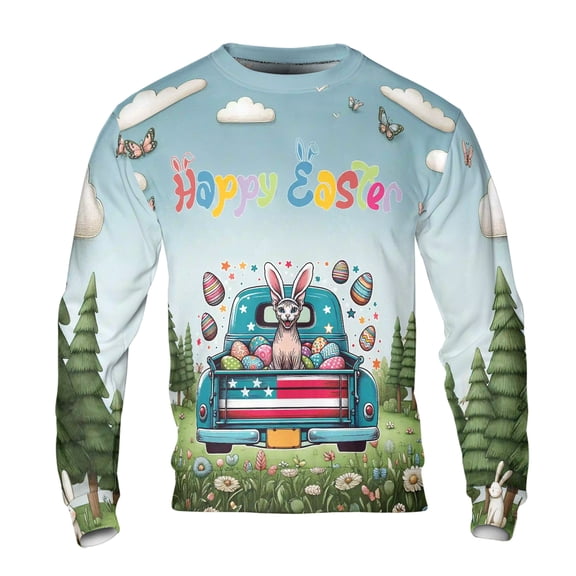 Happy Easter Sphynx American Flag Truck Bunny Ears All Over Print 3D Sweatshirt Unisex Merch Cat Lover Kitten Owner Gifts Idea - 03001