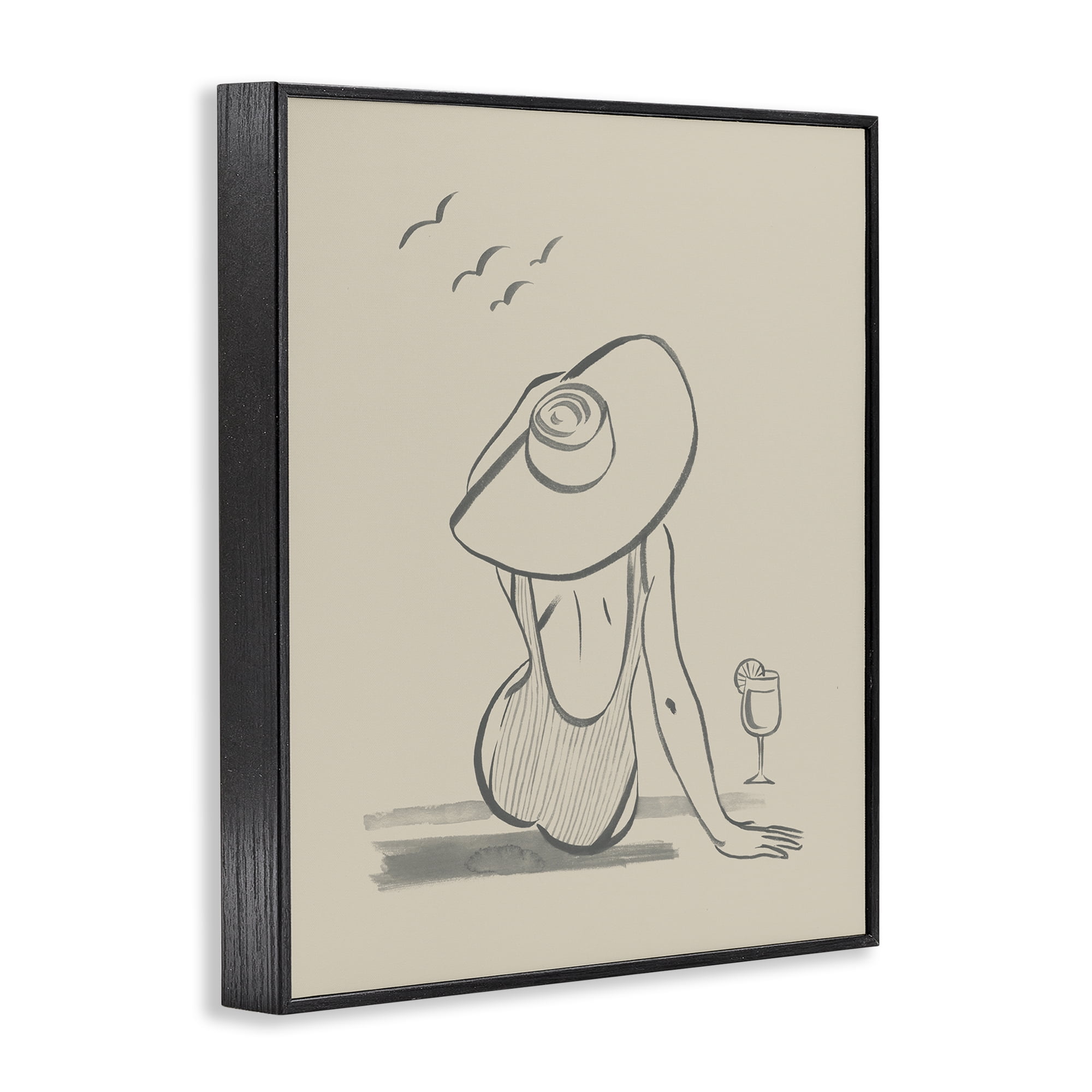Stupell Industries Beach Day Drawing Novelty Drawing Black Framed Art Print Wall Art, 24 x 30
