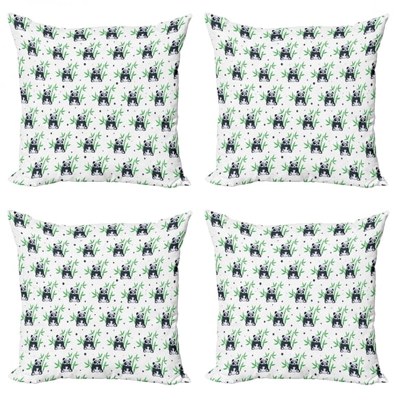 Ambesonne East Throw Pillow Cover 4 Pack, Wild Zoo Nature Exotic Fun, 20", White Black and Green