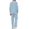 thumbnail image 4 of Solid-Color Textured Casual Collared Pullover Long-Sleeve Top And Pants Sports Set, 4 of 5