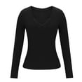 thumbnail image 4 of GigrtiJin Women's V-Neck Short Tops Long Sleeved Casual Fashion Blouses Fall Slim Solid Color Comfy Shirts, 4 of 8