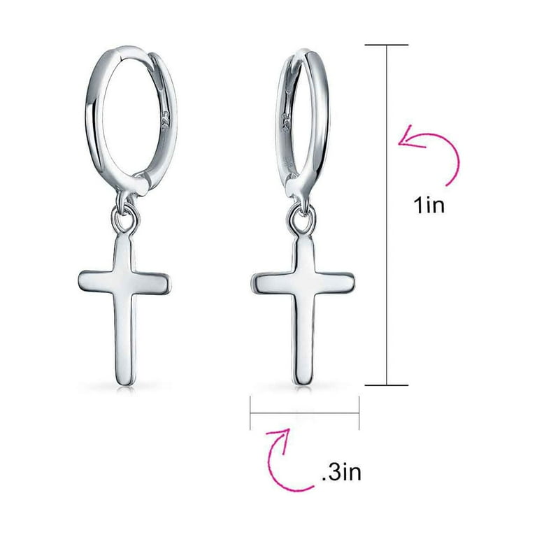 Rose Gold-plated Sterling Silver Huggie Hoop Earrings with Dangle Cross Rose Gold-plated Sterling Silver Huggie Hoop Earrings with Dangle Cross