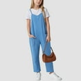 thumbnail image 2 of Sopiago Girls' Casual Sleeveless Jumpsuits Spaghetti Strap Overalls Girls Loose Romper Long Pants with Pockets Blue,9-10 Years, 2 of 7