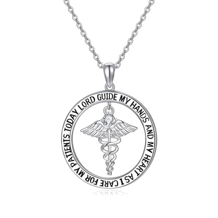 Nurse Gifts for Women 925 Sterling Silver Nurse's Prayer Necklace with Caduceus Nursing Graduation Gift for Nurses Medical Student Made with Birthstone (April)