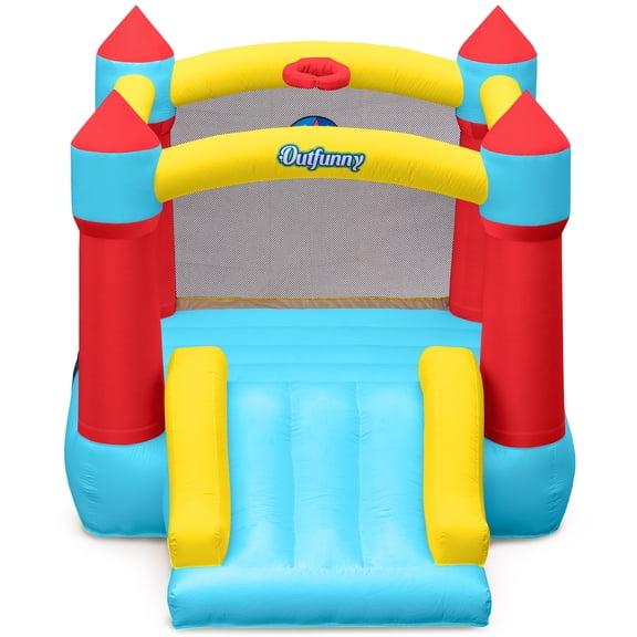 Outfunny Inflatable Bounce House, Indoor Blow up Bouncy Castle with Slide for Big Kids 3-8