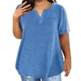 thumbnail image 2 of Povozer Women V Neck T Shirts Casual Summer Tops Tees Loose Fit Tunics with Pocket(Dark Blue,L), 2 of 6