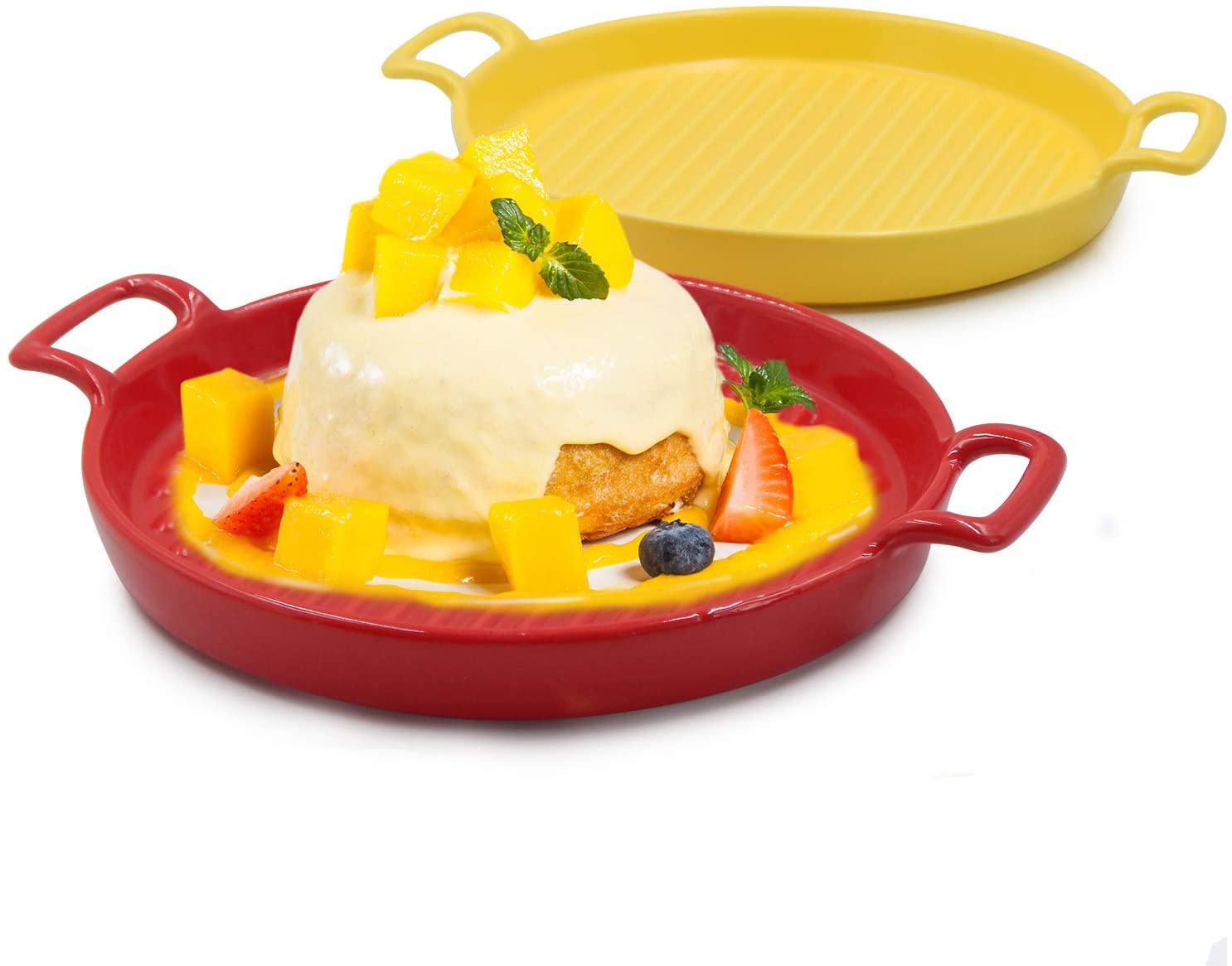 TOSSOW Ceramics Round Baking Dish Set of 2 Bakeware with Double Handles