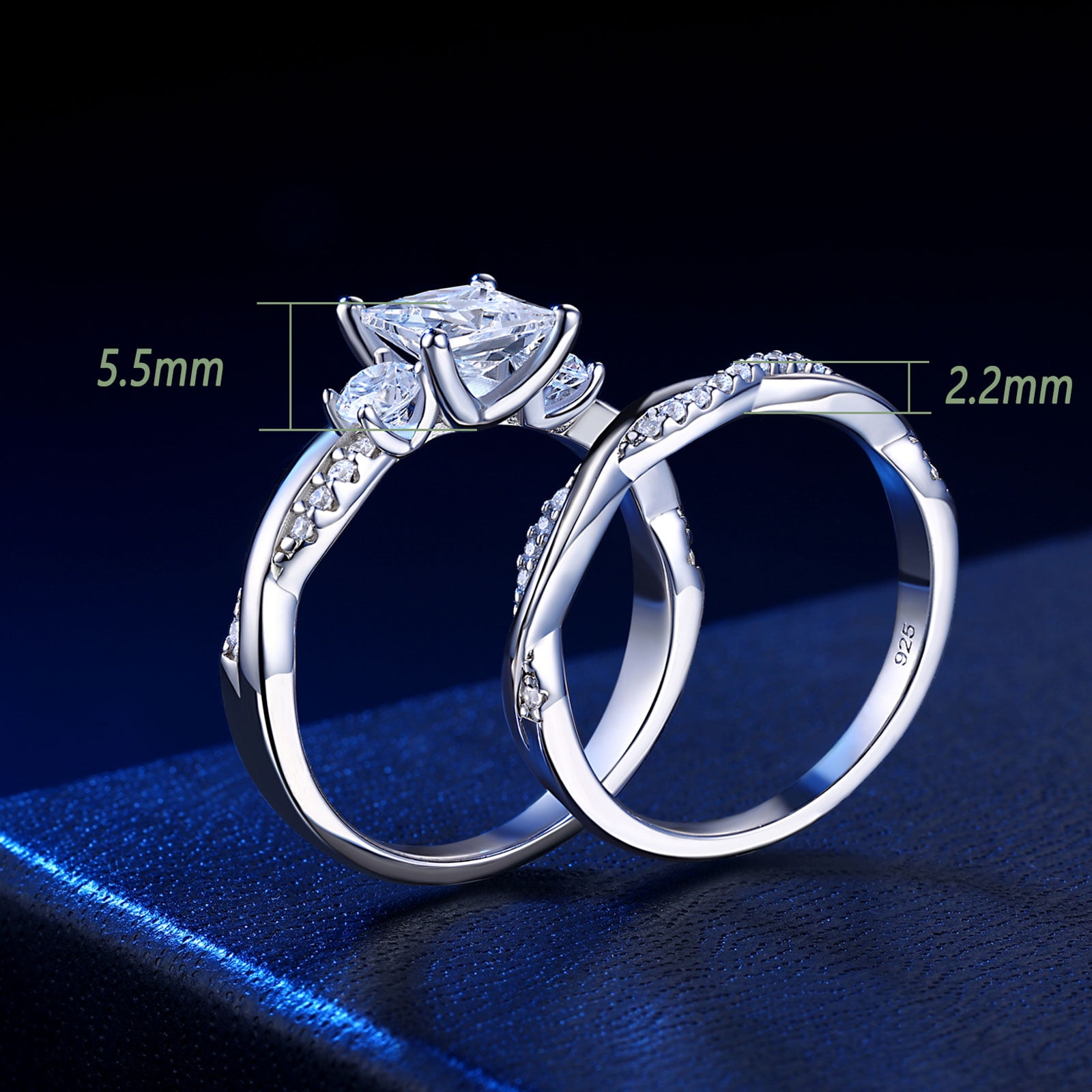 Wuziwen 1 Carat Wedding Ring Sets Infinity Band Princess Sterling Silver Rings for Women CZ Size 7