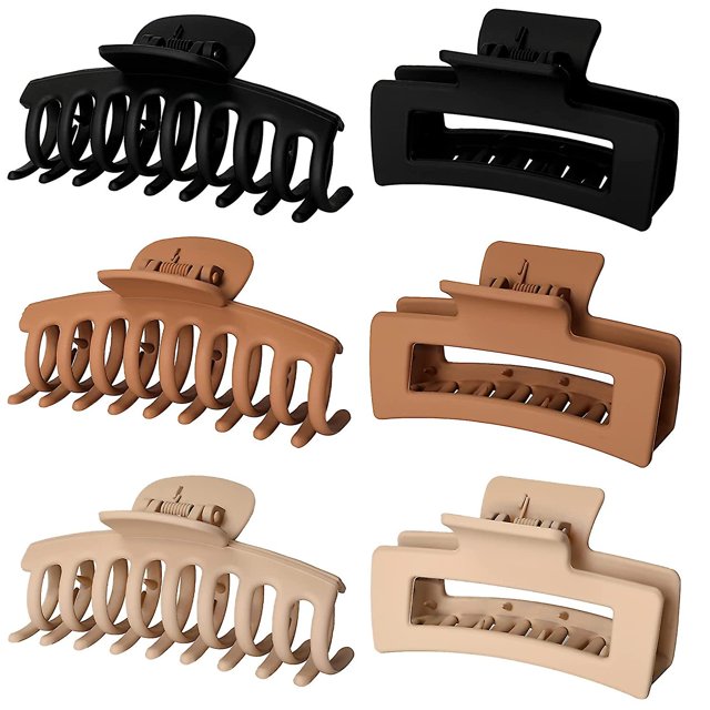 6 pinzas de garra medianas y grandes de 3,5 pulgadas para cabello grueso, pinza de pelo grande para cabello fino, pinzas de pelo para niñas, pinzas de pelo neutras para mujeres, cuadrado mate