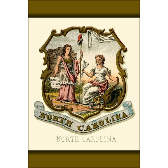 24"x36" Gallery Poster, North Carolina state coat of arms (illustrated, 1876)