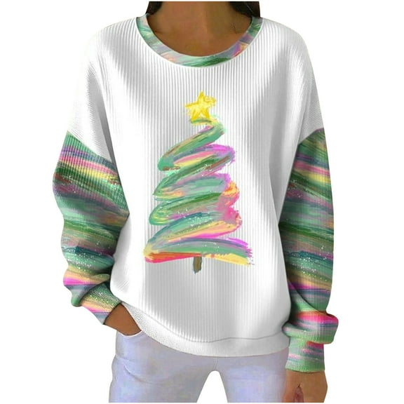 hotojiny Merry Christmas Sweaters for Women Casual Loose Fit Knit Pullover Fall Winter Tops Fashion Print Ugly Sweater
