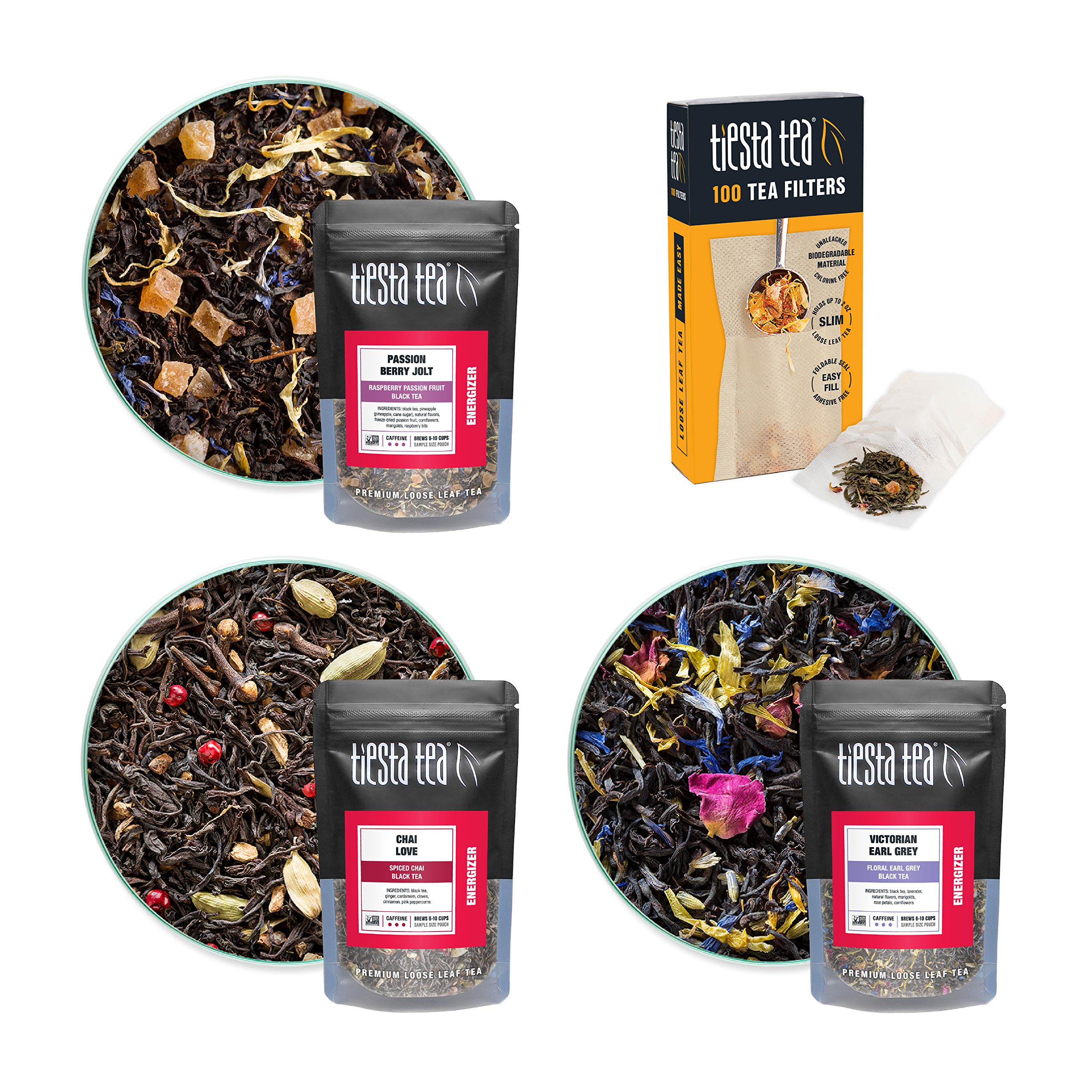 Tiesta Tea Loose Leaf Black Tea Trial Set, 3 Black Tea Bags + 100