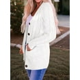thumbnail image 5 of Women'S 2025 Fall Long Sleeve Cable Knit Sweater Open Front Cardigan Button Loose Outerwear White S, 5 of 6