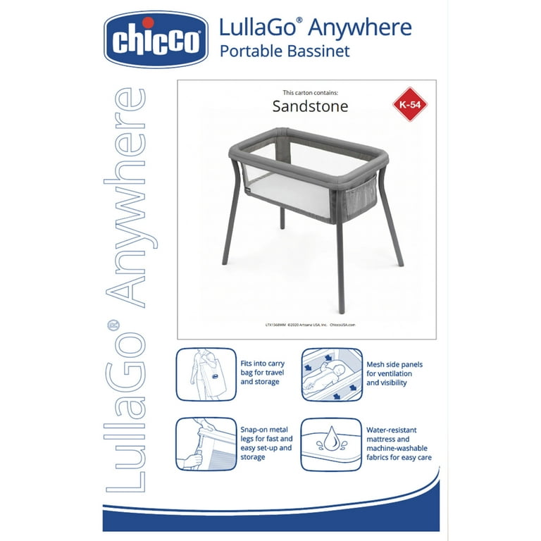 Chicco LullaGo Anywhere Portable Bedside Bassinet Sandstone Grey New Walmart