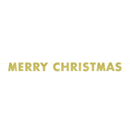 Gold Glitter Merry Christmas Banner, 9ft