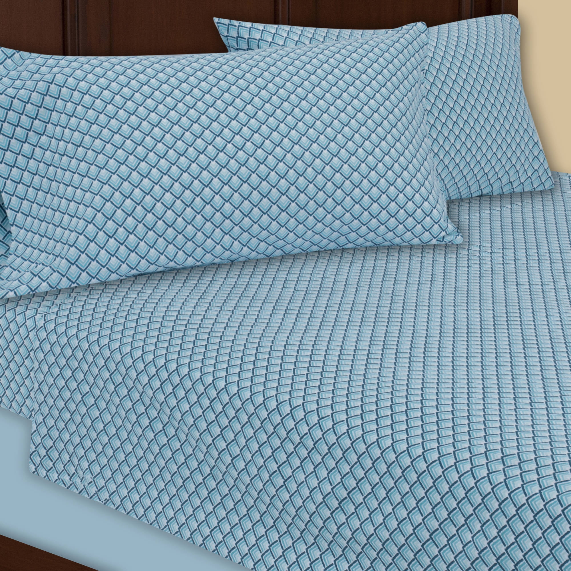 Mainstays Twin 200 Thread Count Flat Teal Ikat Bed Sheet Set, 1 Each