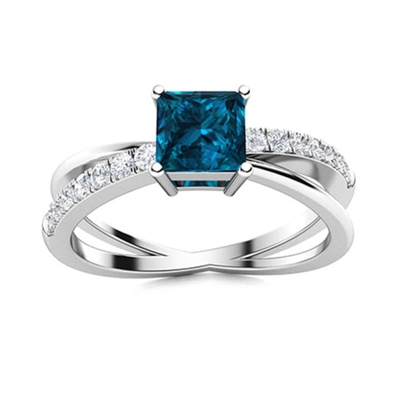 Mooneye 0.90 Ctw Square London Blue Topaz 925 Sterling Silver Criss Cross Women Christmas Ring