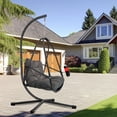 thumbnail image 2 of Miniyam Outdoor Hanging Egg Chair with Stand, Foldable Swing Chair with Cup Holder, Rattan Wicker Patio Chair with Cushions for Adults and Kids, Black, 2 of 7