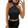 thumbnail image 3 of JDQJBZ Slim Cami Shirts Solid Color Crop Top Detail Fitted Round Neck Sleeveless Casual Top, 3 of 5