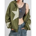 thumbnail image 3 of LMLYSoH Women's Autumn Casual Hooded Coat Long Sleeve Star Print Zip Up Drawstring Hoodie, 3 of 9