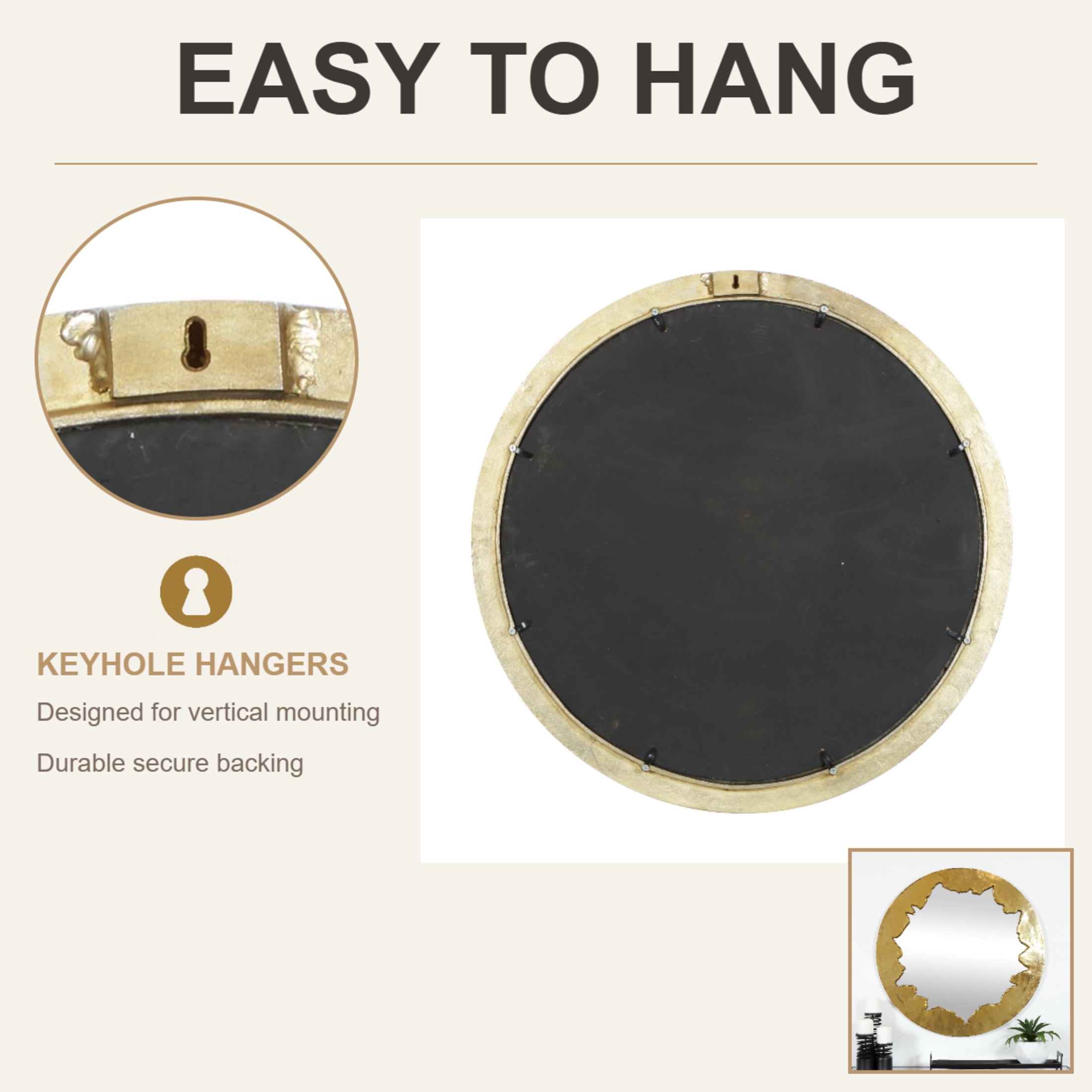 DecMode 36" x 36" Gold Handmade Live Edge Abstract Wall Mirror