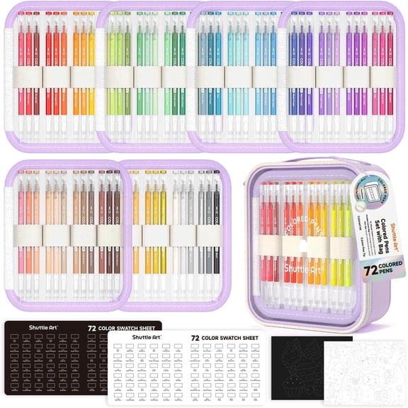 Shuttle Art Colored Pens, 72 Vibrant Colors Cute Journal Pens 0.6mm Fine Point Colored Gel Pens for Black Paper in Portable Bag for Coloring Writing Drawing Journaling Note Taking