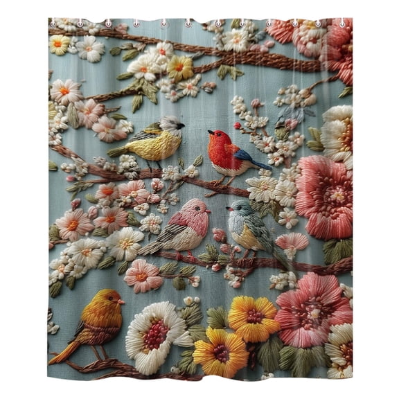 Faux Embroidery Printed Shower Curtain,Waterproof and Moldproof Bathroom Curtain with Cute Animal Designs,Rustproof Grommets and Hooks,Easy to Maintain