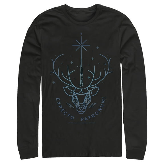 Men's Harry Potter Stag Patronus Line Art  Long Sleeve Shirt Black Medium