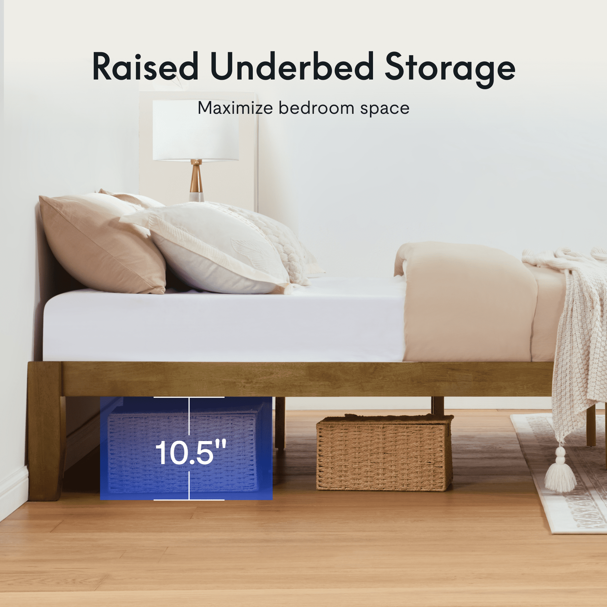 FLEXISPOT King Japanese Joinery Bed Frame, Solid Rubberwood, 1200 lbs Heavy Duty Slats Support, FSC & SGS Certified, 15Min No-Tool Setup, Under-Bed Storage, No Box Spring Needed, Noise-Free, Walnut