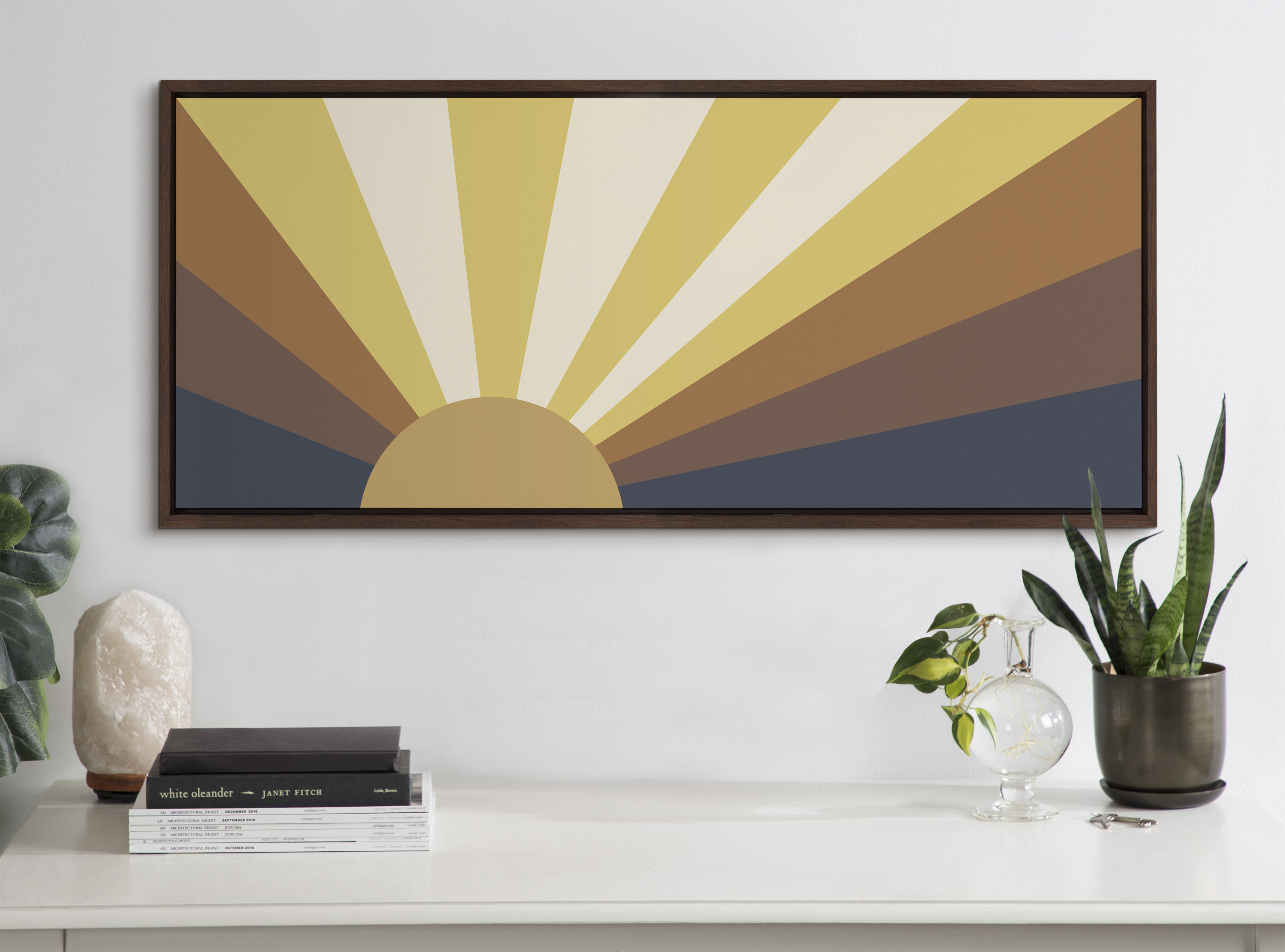 Kate and Laurel Sylvie Retro Sunset Framed Canvas Wall Art by the Creative Bunch Studio 18x40 Brown Vintage Art Print for Wall