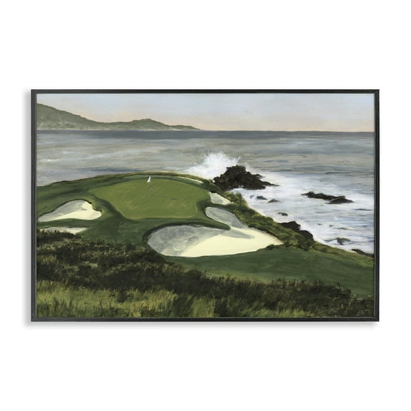 Stupell Industries Coastal Golf Course Landscape Painting Black Framed Art Print Wall Art, 18 x 12