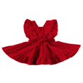 thumbnail image 2 of Girls Solid Color Suspender Skirt  Sleeveless Square Collar Large Hem High Waist Dress with Ruffles, 2 of 7