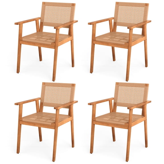 Gymax Acacia Wood Outdoor Dining Chairs Set of 4 w/Backrests & Armrests for Backyard