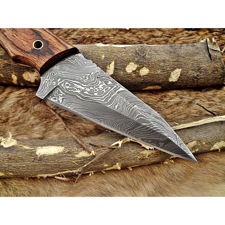 10' DAMASCUS KNIFE, HANDMADE Bowie Knife ,beautiful Hunting Knife, Hand  Forged Damascus Steel Knife Non Slip Rose Wood Handle Leather Sheath 