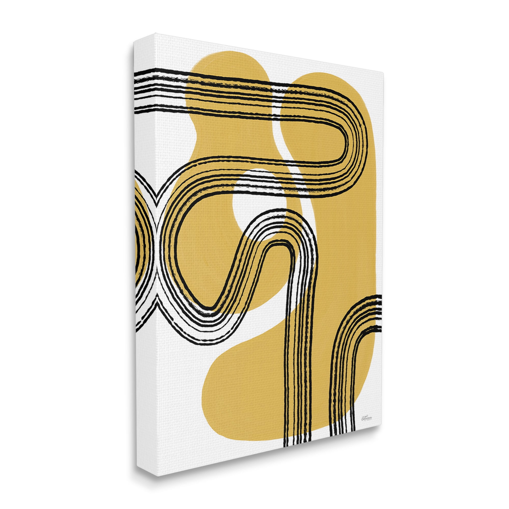 Stupell Industries Curved Stripes on Shapes Abstract Painting Gallery Wrapped Canvas Art Print Wall Art, 36 x 48